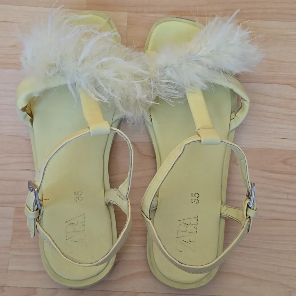 ZARA LIME GREEN GIRL SSTRAPPY SANDAL FEATHERS SHOES USA 5 EUR 35 - Picture 8 of 12